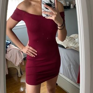 Off the shoulder burgundy dress